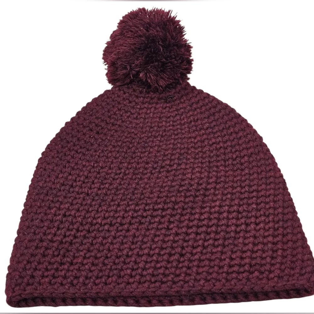 UGG Chuncky Women's Waffle Knit Pom Pom Slouchy Maroon Beanie, New - Picture 2 of 7